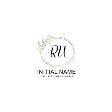 Zarif Çiçek Baş Logosu Tasarımı, RU Monogram Markalaştırma Konsepti
