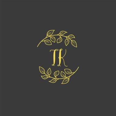 Baş harfleri TK olan Botanik Monogram Logoları