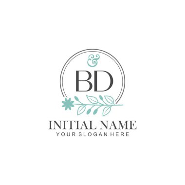 Botanik Elementlerle BD İlk Logo Şablonları