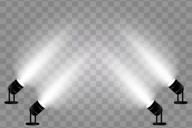 Sahne ışıkları olan beyaz bir sahne. Şeffaf bir arkaplanda. Vektör. EPS 10.