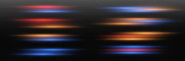 Bir dizi neon hat. Parlayan yatay çizgilerin koleksiyonu. 