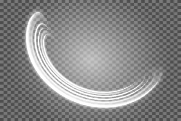 Kıvrımlı kıvrımlar çizgiyi hızlandırır. Açık beyaz dalga. Bokeh etkisiyle parlayan kıvırcık. Vektör png. EPS 10.