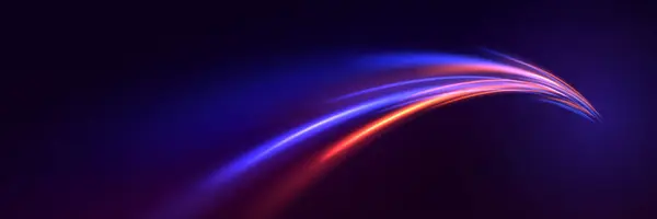 Işık ve şeritler hızlı hareket eder. Hız çizgileri ışık etkisi. Vektör illüstrasyonu.