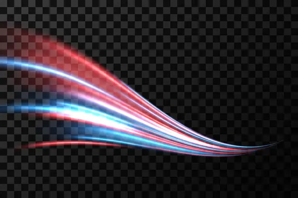 Işık ve şeritler hızlı hareket eder. Hız çizgileri ışık etkisi. Vektör illüstrasyonu.