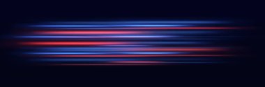 Neon yatay hız çizgileri. Parlak çizgiler. Lazer ışınları. Işık çizgileri ve neon renkli hız. Vektör.