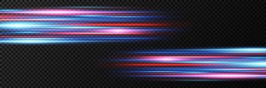Neon yatay hız çizgileri. Parlak çizgiler. Lazer ışınları. Işık çizgileri ve neon renkli hız. Vektör.