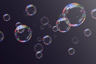 Sabun köpükleri. Sabun köpüklerinin gerçekçi bir koleksiyonu..