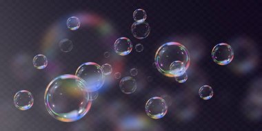 Sabun köpükleri. Sabun köpüklerinin gerçekçi bir koleksiyonu..