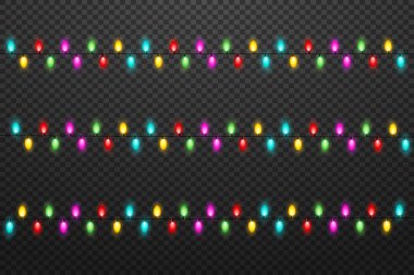 Yeni yılın ışıldayan çelenkleri, şenlikli süslemeleri. Vektör illüstrasyonu.