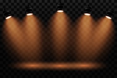 Spotlights, unutulmaz bir ışık. Şeffaf bir arkaplanda.