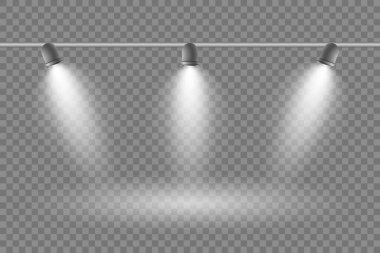 Şeffaf arka planda gerçekçi sahne ışıkları. Vektör illüstrasyonu EPS 10.
