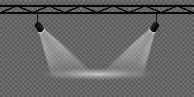 Şeffaf arka planda gerçekçi sahne ışıkları. Vektör illüstrasyonu EPS 10.