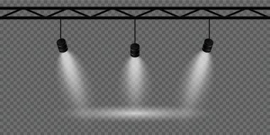 Şeffaf arka planda gerçekçi sahne ışıkları. Vektör illüstrasyonu EPS 10.