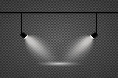 Şeffaf arka planda gerçekçi sahne ışıkları. Vektör illüstrasyonu EPS 10.