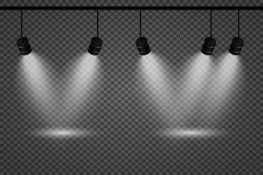 Şeffaf arka planda gerçekçi sahne ışıkları. Vektör illüstrasyonu EPS 10.