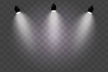Şeffaf arka planda gerçekçi sahne ışıkları. Vektör illüstrasyonu EPS 10.