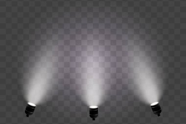 Şeffaf arka planda gerçekçi sahne ışıkları. Vektör illüstrasyonu EPS 10.