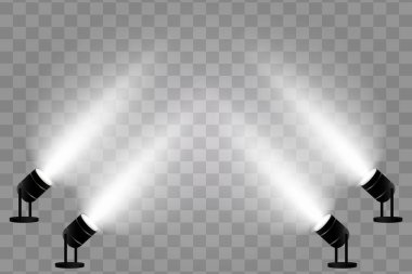 Şeffaf arka planda gerçekçi sahne ışıkları. Vektör illüstrasyonu EPS 10.