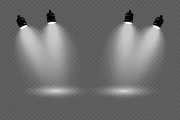Şeffaf arka planda gerçekçi sahne ışıkları. Vektör illüstrasyonu EPS 10.