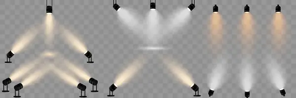 Şeffaf arka planda gerçekçi sahne ışıkları. Vektör illüstrasyonu EPS 10.