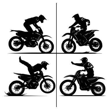 Motokros sürücüsü siluet eylem dizisi