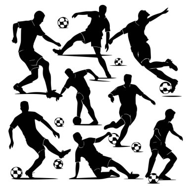 Futbolcular aksiyon siluetleri koleksiyonu