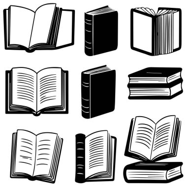 Siyah beyaz kitap illüstrasyonları koleksiyonu