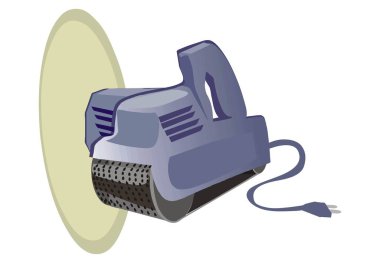 Soyut bir vektör illüstrasyonunda, marangozluk için karikatür tarzında çalışan Electric Drum Sander gösterilir