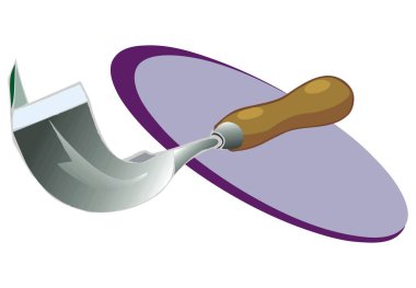 Soyut bir vektör illüstrasyonu, marangozluk için çizgi film tarzında çalışan ahşap saplı bir oyuk aracını gösterir