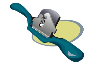 Soyut bir vektör illüstrasyonu, marangozluğun çizgi film tarzında çalışması için elde tutulan ahşap kazıyıcı araçlarını gösterir