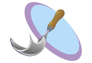 Soyut bir vektör illüstrasyonu, marangozluk için çizgi film tarzında çalışan ahşap saplı bir oyuk aracını gösterir