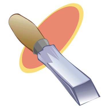 Soyut bir vektör çizimi, marangozluk için ahşap saplı bir keski aracını çizgi film tarzında gösterir