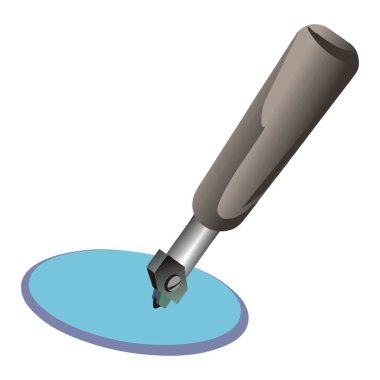 Metalik bıçaklı gri saplı kesme aletinin parlak bir çizimi