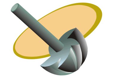 Soyut bir vektör illüstrasyonu, marangozluk için çizgi film tarzında çalışan bir End Mill Kesme Aracını gösterir