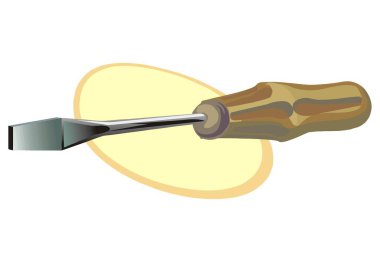 Kahverengi ahşap saplı ve gümüş şaftlı bir tornavidanın kırsal bir çizimi.