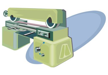 Soyut bir vektör çizimi, karikatür tarzı marangozluk için Endüstriyel Yüzey Öğütücüsünü gösterir