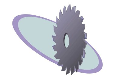 Soyut bir vektör çizimi, marangozluğun çizgi film tarzında çalışması için dairesel bir testere bıçağını gösterir