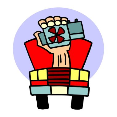 Soyut bir vektör çizimi, çizgi film tarzında bir arabanın mekanik tamir motorunu gösterir