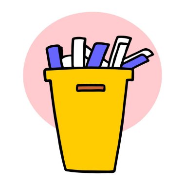 Soyut bir vektör illüstrasyonunda çizgi film tarzında cep koruyucusu olan bir mimarın kalemleri gösterilir 