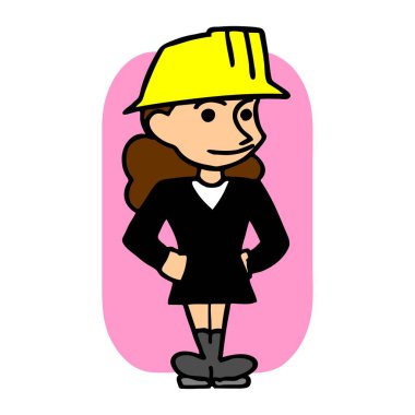 Soyut bir vektör çizimi, çizgi film tarzında sert şapka takan bir mühendis kadın karakteri gösteriyor. 