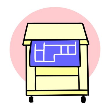 Soyut bir vektör illüstrasyonunda karikatür biçiminde bir mimar şablon çizicisi gösterilir 