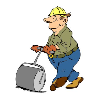 İnşaat işçisi küçük buharlı silindir çizimi yapıyor.