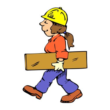 Soyut bir vektör çizimi, elinde karikatür tarzında bir pano tutan bir kadın işçiyi gösteriyor.