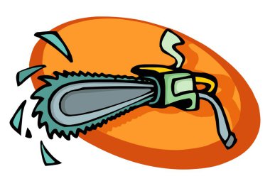 Soyut bir vektör illüstrasyonu bir çizgi film tarzında elektrikli testere araç yapısını gösterir