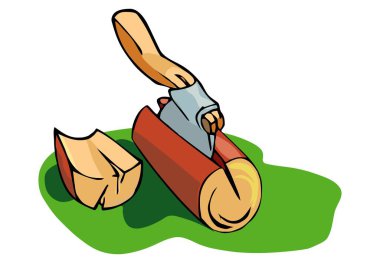 Bıçkıhane kereste değirmeni izometrik bileşimi ile izole edilmiş koçanlı balta vektör çizimi