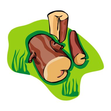 Arkaplan vektör illüstrasyonunda ahşap kütüğü olan ahşap endüstrisi ham madde örneği düz simgesi