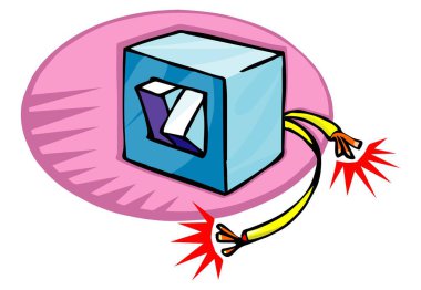 Soyut bir vektör illüstrasyonu, akım volt kablosu ile çizgi film tarzı güç anahtarını gösterir.