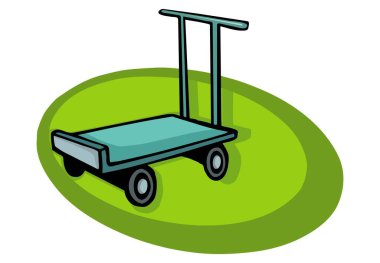 Soyut bir vektör illüstrasyonu çizgi film tarzında depo aracı için bir El arabasını gösterir