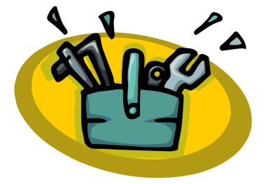 Tahta alet çantası amblem posteri, testere çekiç anahtarı ve vektör illüstrasyonu