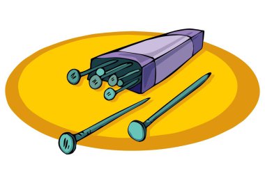 Soyut bir vektör illüstrasyonu, çizgi film tarzında paslanmaz çelik çiviler içeren bir kutu yapısını gösterir